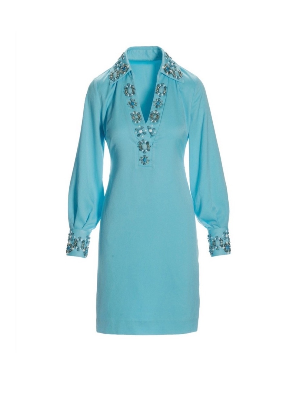 BOSTON PROPER. SOLD OUT ONLINE Embellished V-Neck Long Sleeve Dress - Blue Topaz